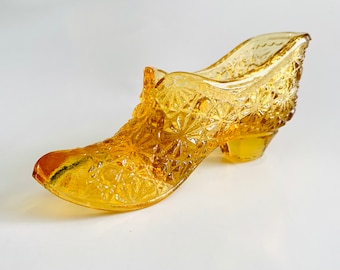 Vintage Fenton Amber Glass Daisy Button Slipper, Show, Boot  -