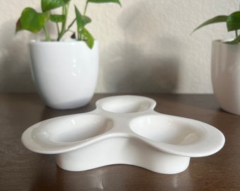 Vintage 3 Part Tasting Dish, White Vitrified Porcelain Made By Villeroy & Boch In Luxemburg, Dunes Line 1745 Three Side Tasting Dish
