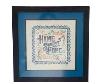 Vintage Embroidery Framed Art "Home Sweet Home" -  Home Sweet Home Framed Needlepoint Embroidery Wall Hanging