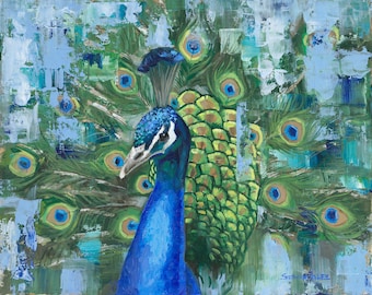 Proud Peacock art print blue green peacock