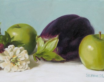 Kitchen art, apple art, fruit art, green apple art, still life art, kitchen art print