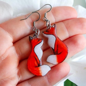 Hand-Painted Red Fox Earrings – Woodland Shrink-Plastic Dangles | Hypoallergenic Cottagecore & Witchcore Gift