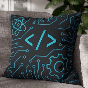 Circuit Board Pillow Cover | Neon-Teal STEM Tech Decor