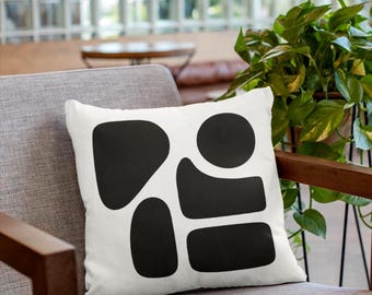 Abstract Black and White Pillow Cover: Modern Organic Shapes