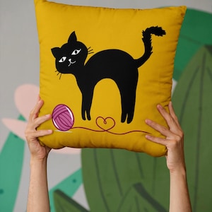 Funda de almohada minimalista de gato negro, cojín caprichoso para sofá, regalo moderno para amantes de las mascotas, cojín decorativo en blanco y negro, decoración escandinava