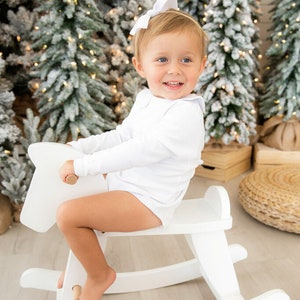 Unisex Long Sleeve Peter Pan Collar Bodysuit- monogrammed-applique- Christmas Pictures -