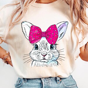 Kokette Osterhase PNG, Ostersublimationsdesign, Hase mit Schleife, Osterhase Png, Aquarellhase, rosa Schleife png