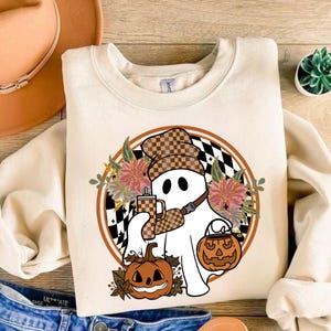 Boo-Jee Halloween Ghost Png, Checkered Halloween Pumpkin Png, Bougie, Coffee Ghost PNG, Spooky Season,Cute Ghost Png, Halloween Mama