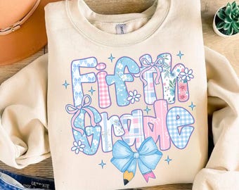 Fifth Grade PNG, Preppy Back to School Floral PNG, First Day Of School png, Preppy School png, School png, Kids Shirt, Sublimation