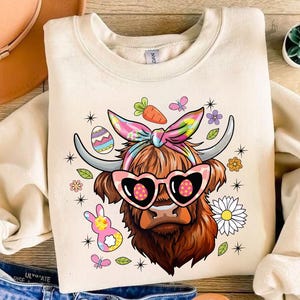 Vaca de Pascua de las Tierras Altas PNG, Linda Vaca de Pascua Png, Retro Pascua Png, Diseño de Sublimación de Feliz Pascua, Descarga Digital