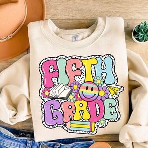 Fifth Grade PNG, Retro Back to School PNG, Team Grade PNG, Retro Teacher Png, School Supplies, Grade Level Png, Back to School, Sublimation