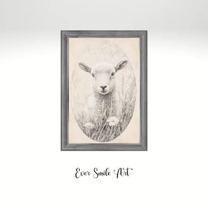Vintage Lamb Sketch Wall Art Rustic Farmhouse Sheep Drawing Country Animal Print Lamb Illustration Digital Download Home Decor Sheep Print