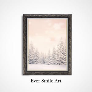 Pintura navideña de bosque de pinos de invierno, arte digital, paisaje rústico, imprimible, descarga digital, arte mural de bosque vintage, Navidad