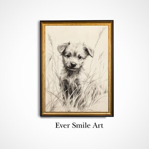 印刷可能なかわいい子犬の絵の壁アートデジタルダウンロード、保育園の犬の装飾、ペットの肖像画、子供や犬好きの方への即時ダウンロードギフト