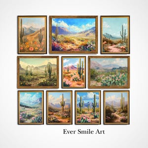 Set of 12 Vintage Cacti Wall Art Boho Home Decor Nature Landscape Western Home Decor Cacti Flowers Mountains Cowboy Art Vintage Cactus Print