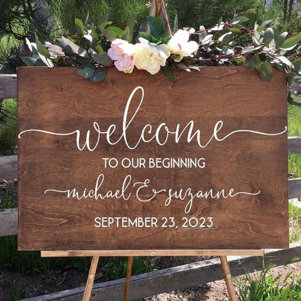 Wedding Welcome Sign, Welcome to Our Beginning Sign, Rustic Wedding Welcome Sign, Easel Wedding Sign, Custom Easel Sign,Welcome Wedding Sign