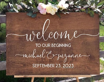 Wedding Welcome Sign, Welcome to Our Beginning Sign, Rustic Wedding Welcome Sign, Easel Wedding Sign, Custom Easel Sign,Welcome Wedding Sign