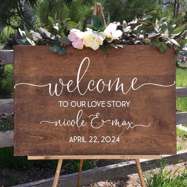 Wedding Easel Sign, Welcome to Our Love Story Sign, Welcome Wedding Sign, Rustic Wedding Welcome Sign, Custom Easel Sign, Rustic Sign