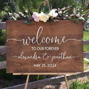 Welcome to Our Forever Sign, Welcome Wedding Sign, Rustic Wedding Welcome Sign, Wedding Easel Sign, Custom Easel Sign,Wedding Welcome Sign image 1