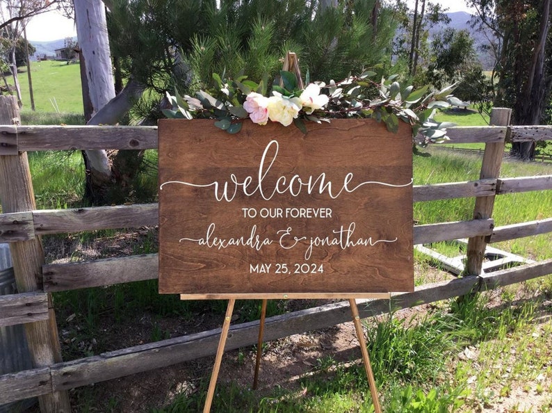 Welcome to Our Forever Sign, Welcome Wedding Sign, Rustic Wedding Welcome Sign, Wedding Easel Sign, Custom Easel Sign,Wedding Welcome Sign image 1