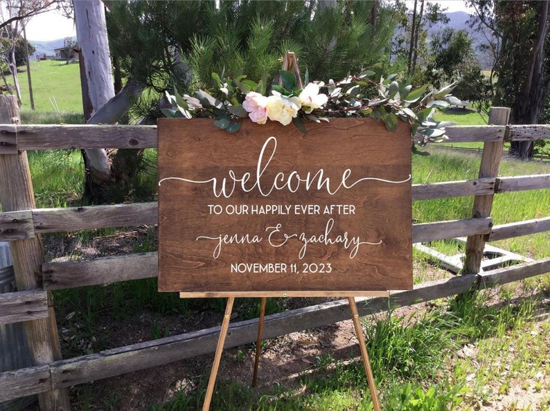 Welcome to Our Forever Sign, Welcome Wedding Sign, Rustic Wedding Welcome Sign, Wedding Easel Sign, Custom Easel Sign,Wedding Welcome Sign image 2