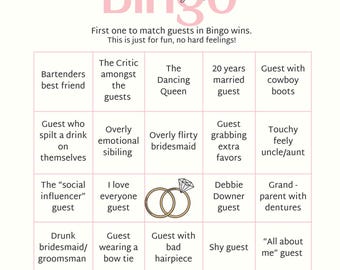 Jeu de bingo pour les invités au mariage : trouver l'invité, brise-glace à la réception (téléchargement numérique)