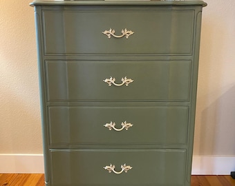 SOLD * Stunningly Refinished Vintage Dixie Dresser in a Charming Sage Green