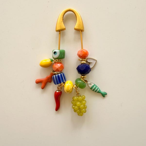 Aperol Spritz Summer Charm Safety Pin Charm | Colorful Evil Eye, Lemon & Chili Charms | Hangs Vertically  | Mediterranean Style