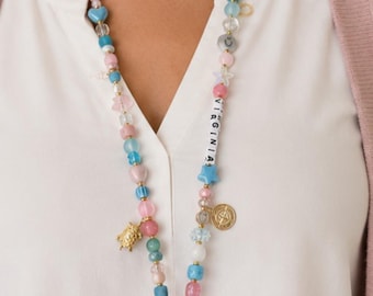 Handmade Beaded Teacher, Hospital  Lanyard, Ocean Charms, Customizable Coastal Gift