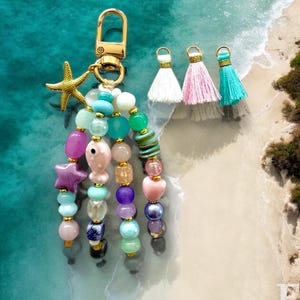 Summer Ocean Dreams Beaded Keychain Bag Charm Handmade Charm Keychain Customizable.
