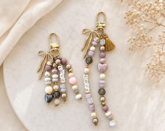 Muted Neutral Blush and Mauve pink Bag Charm, Keychain-Customize