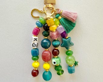 Personalized Beaded Keychain: Gem Tone Dragonfly Charm, Custom Bag Accessory