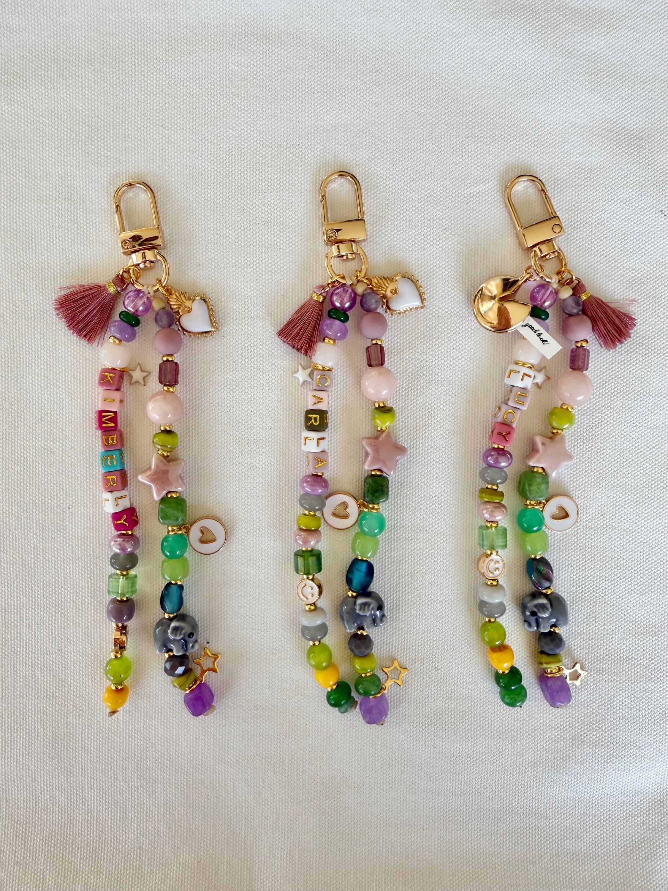 Handmade Multicolor Beaded Keychain with Heart and "Love" Charm – Unique and Thoughtful Gift
