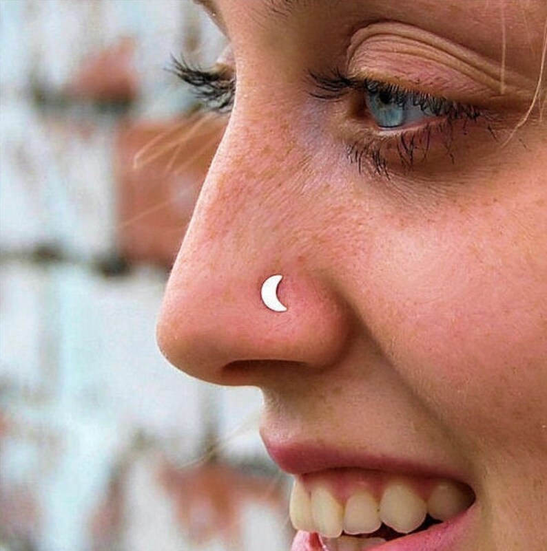 Moon Nose Stud Gold Moon Nose Ring Crescent Moon Stud 14K Etsy