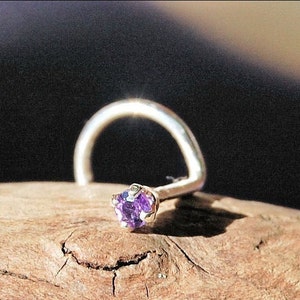2mm Nose Stud An Amethyst Nose Stud Handcrafted to Order in Sterling Silver Choose 24G, 22G, 20G, 18 Gauge Options image 1