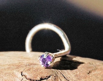 2mm Nose Stud – An Amethyst Nose Stud Handcrafted to Order in Sterling Silver – Choose 24G, 22G, 20G, 18 Gauge Options