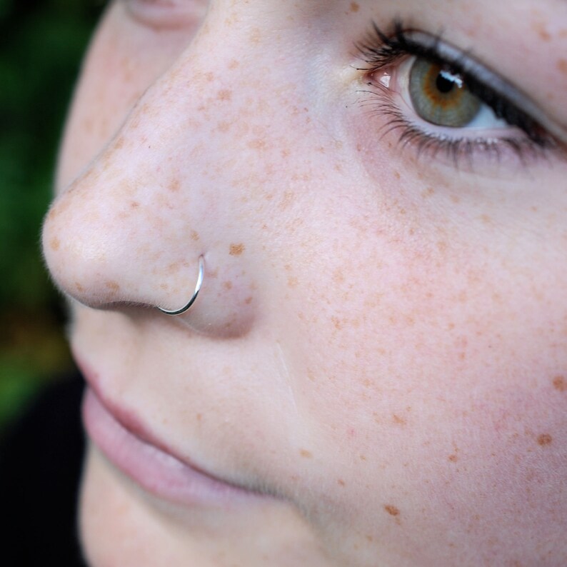 Silver Nose Ring Sterling Nose Hoop Dainty Nose Ring Nickel Free Piercing 24G 22G 20G 18G Simple Nose Ring Thin Nose Hoop image 2