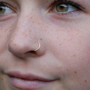 Rose Gold Nose Ring, 14 Karat Hoop, Thin Nose Ring, Snug Nose Ring, Tiny Nose Ring, 14 Karat Rose Gold