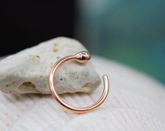 Rose Gold Nose Ring - Budded Open Style 14 Karat Solid - Custom Sizes