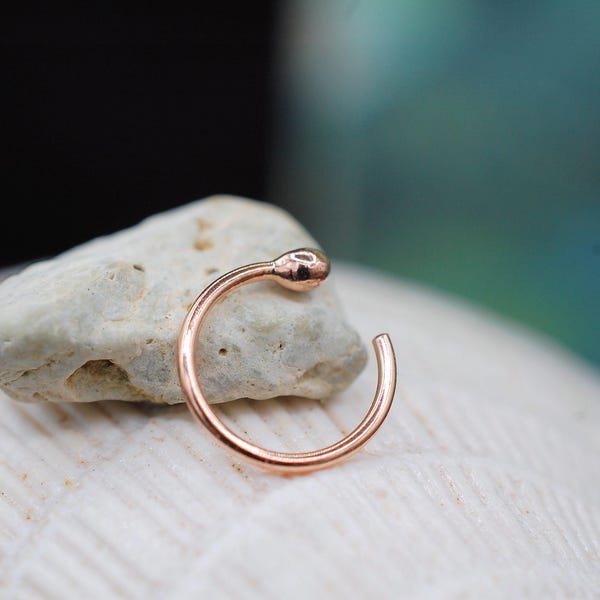 Rose Gold Nose Ring - Budded Open Style 14 Karat Solid - Custom Sizes