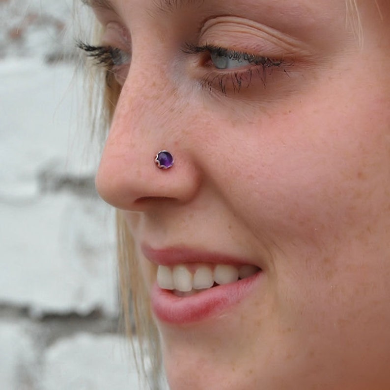 Amethyst Nose Stud Set in a Filigree of Sterling Silver CUSTOMIZE