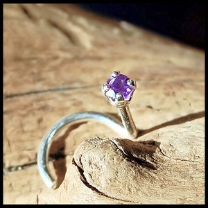 2mm Nose Stud An Amethyst Nose Stud Handcrafted to Order in Sterling Silver Choose 24G, 22G, 20G, 18 Gauge Options image 8