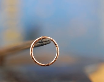 Rose Gold Nose Ring Hoop - Textured Endless Ring - From Dainty Thin Nose Ring to Thicker Gauge - 24G 22G 20G 18G Hugger Nose Ring