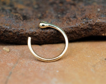 Solid Gold Nose Ring - Budded Open Hoop - Rock Your Nose Customizable Gauges