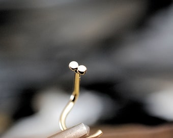 Flat to the Nose Double Gold Spot Nose Stud * 2mm Teeny Tiny Nose Stud * 14 Karat * Minimalist * Nose Screw * L End