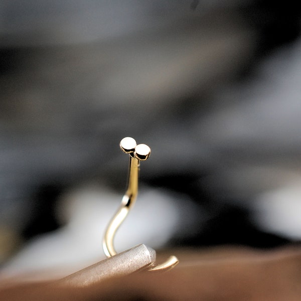Flat to the Nose Double Gold Spot Nose Stud - 2mm Teeny Tiny 14K Minimal Nose Ring