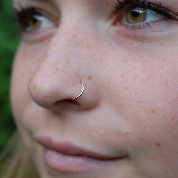 GOLDtutu 14K Gold Simple Nose Hoop Ring for Men and Women, Small Nose  Piercings, Au585, kj468