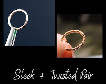 Nose Ring Hoop Pair Rose Gold Filled Sleek & Twisted - Choose Thin or Thicker Gauges and Custom Ring Diameter - Sizing Chart in Pics