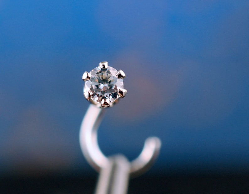 Diamond Style Nose Stud * HIGH Profile Sterling Silver 3mm Gemstone Screw * 24G Nose Stud 18G Nose Stud 22G Nose Stud 20G Nose Stud