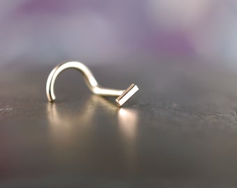 Straight Bar Gold Minimal Nose Stud – A Tiny Gold Bar Nose Stud, Flush Style Flat to the Nose – Handcrafted in 24G, 22G, 20G, and 18G